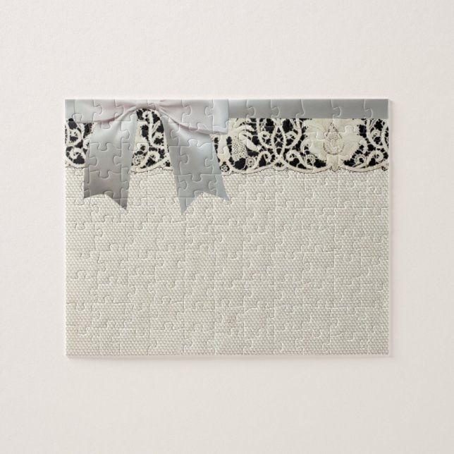 Bröllop Antique Snöre Linen White Classic Söt Pussel (Horisontell)