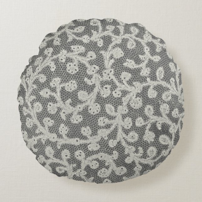 Bröllop Antique Snöre Linen White Classic Söt Rund Kudde (Framsidan)