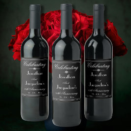 Bröllop-årsdag, Party-skript, Elegant Black Vinflaska Etikett
