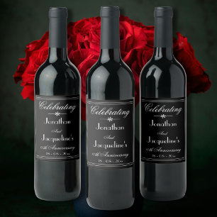 Bröllop-årsdag, Party-skript, Elegant Black Vinflaska Etikett