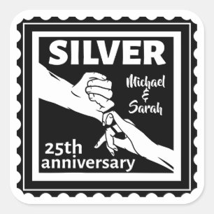 Bröllop-årsdagen 25 år silver fyrkantigt klistermärke