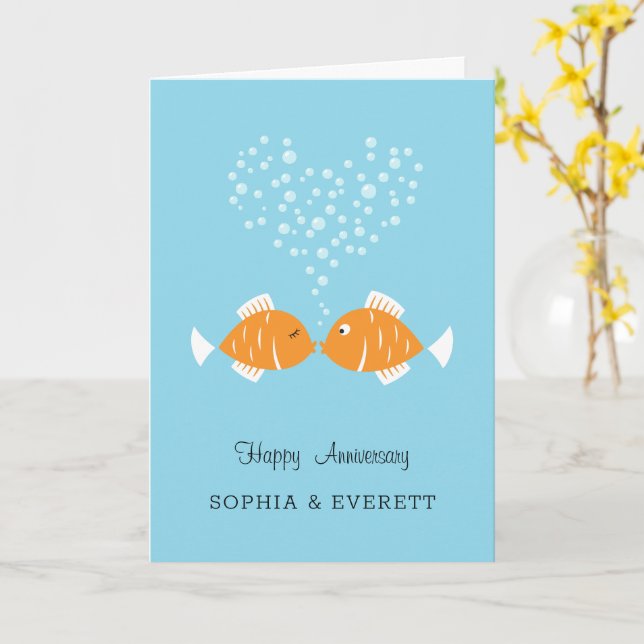 Bröllop-årsdagen av den gifta paren Heart Fish Kort (Gul blomma)