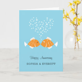 Bröllop-årsdagen av den gifta paren Heart Fish Kort