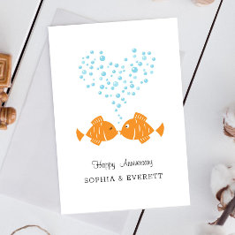 Bröllop-årsdagen av den gifta paren Heart Fish Vykort