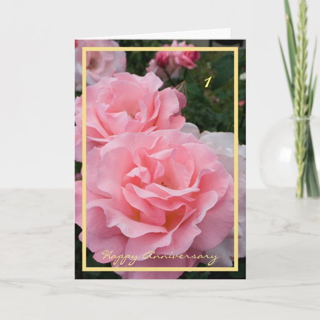 Bröllop-årsdagen av Önskemål Eleganten Rosa ros Kort (Framsida)