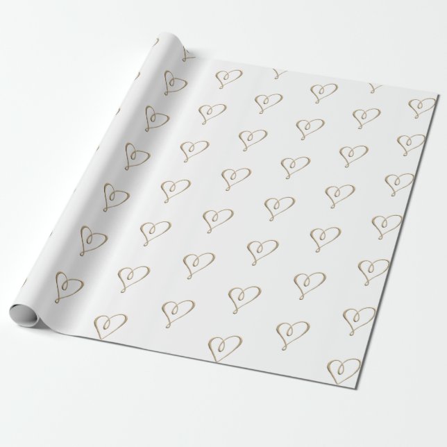 bröllop-årsdagen för 3D Metallic Guld Heart Swirl Presentpapper (Utrullad)