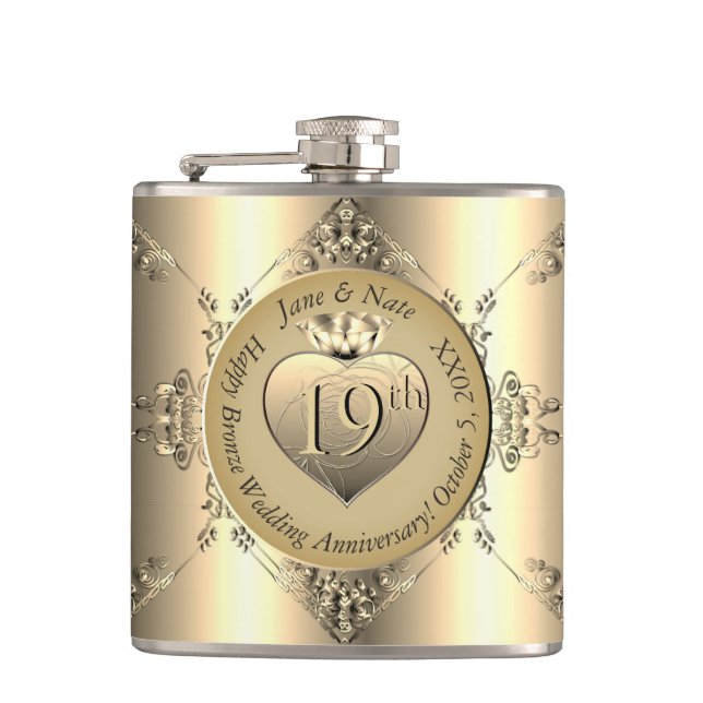 bröllop-årsdagen för Bronze (Färg) Fickplunta (Framsidan)