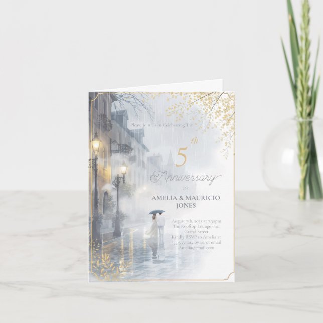 Bröllop-årsdagen för Golden Rain Romantik Inbjudan (Framsida)