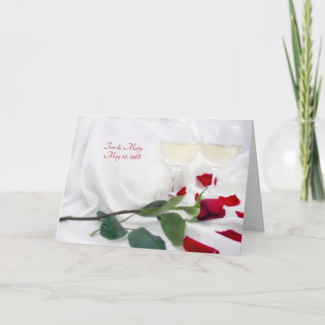 bröllop-årsdagen för vin och ro om satin kort (Framsida)