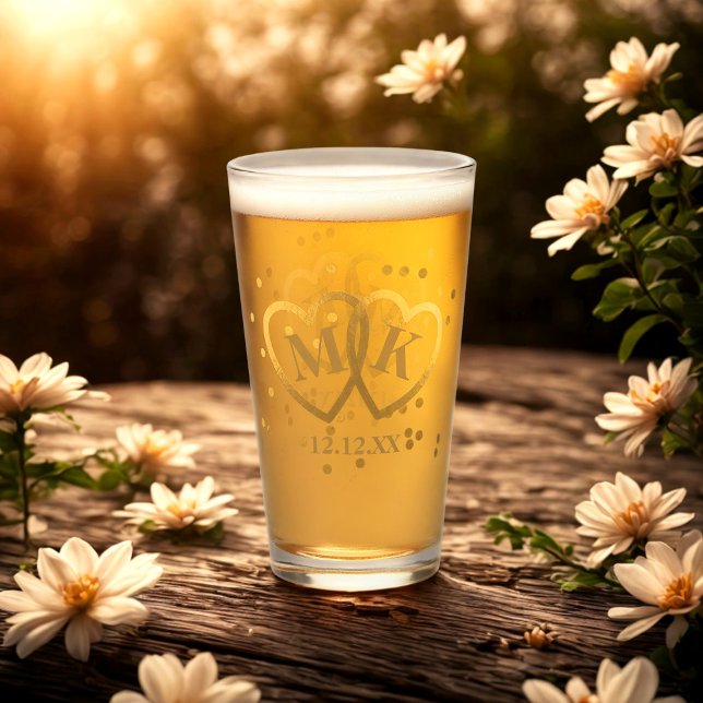 Bröllop-årsdagen Guld Hearts Glass Tumbler Glaskopp (Celebrate your anniversary in the form of this glass. You can add your initials and wedding)