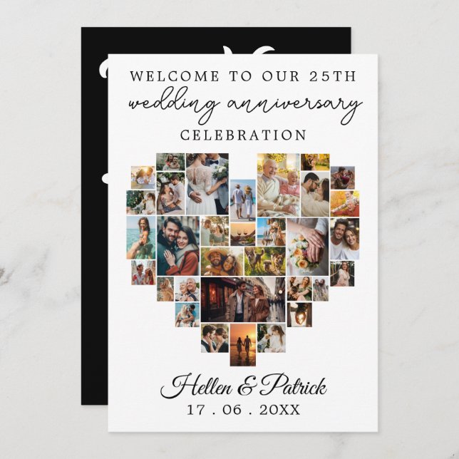 Bröllop-årsdagen Heart Photo Collage Modern Inbjudningar (Fram/baksida)