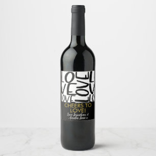 Bröllop-årsdagen Kärlek Typografi Black White Vinflaska Etikett