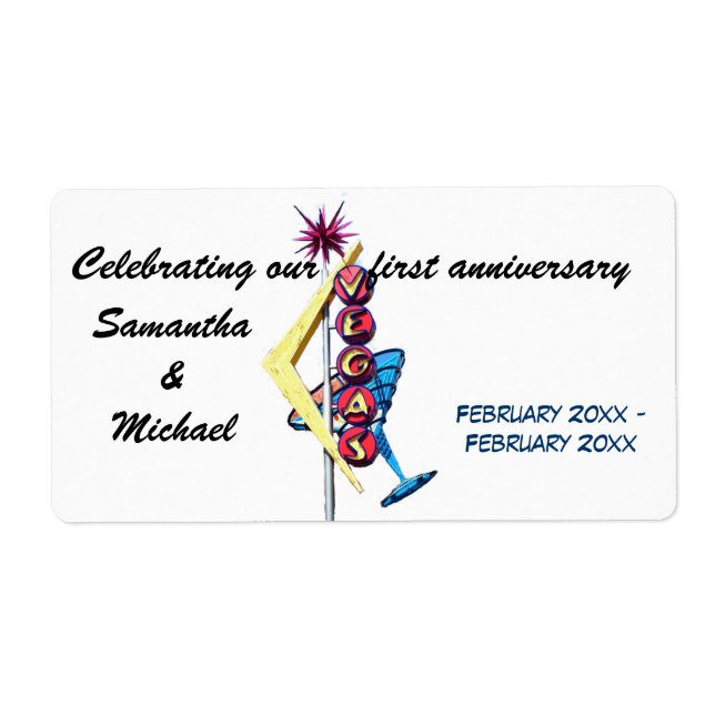 Bröllop-årsdagen Las Vegas Vin-etiketter Fraktsedel (Framsidan)