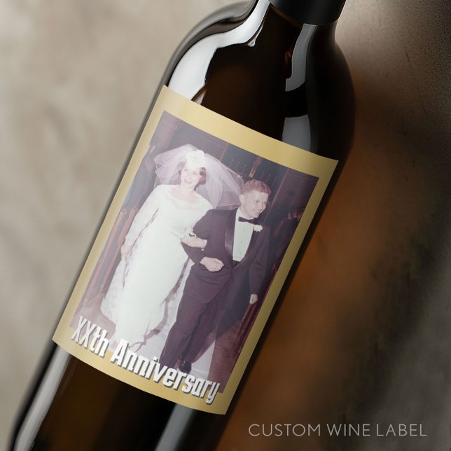 Bröllop-årsdagen med Photo och Gräns Vinflaska Etikett (Custom Wedding Anniversary Wine Label)