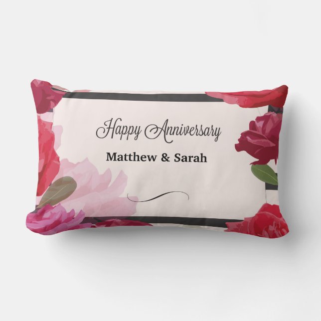 Bröllop-årsdagen Ro, Rand, anpassade namn Lumbarkudde (Framsida)