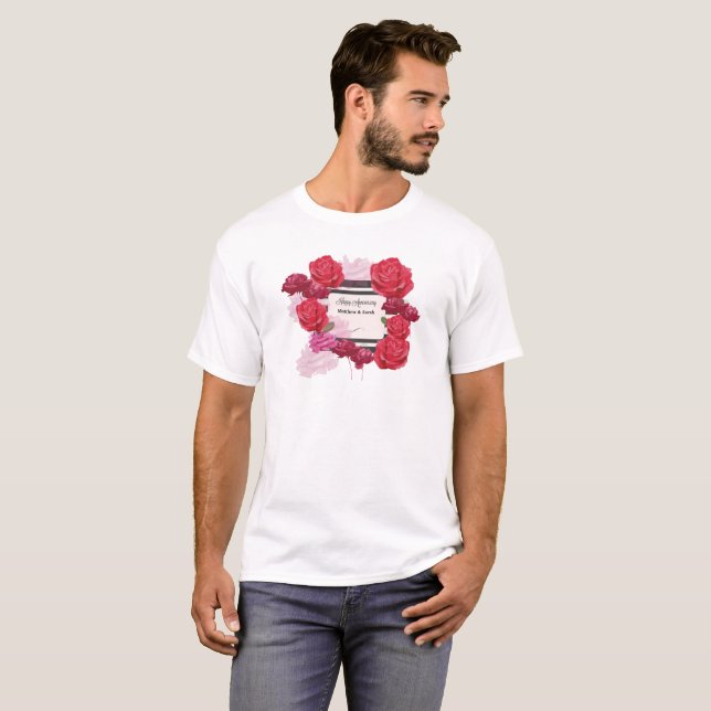 Bröllop-årsdagen Ro, Rand, anpassade namn T Shirt (Hel framsida)