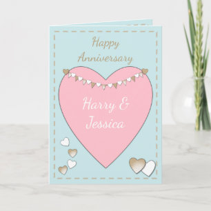 Bröllop-årsdagen rosa shabby chic hälsning kort