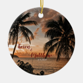 Bröllop-årsdagen Tropical Sunset Beach-Anpassnings Julgransprydnad Keramik