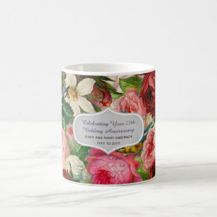Bröllop-årsdagen - Vintage Ro Blommigt Anpassnings Kaffemugg