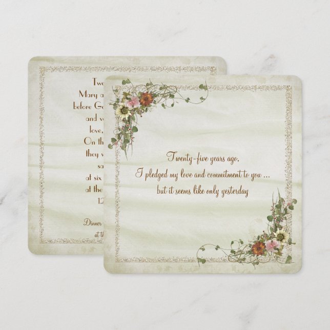 Bröllop-årsdagen Vow Renewal Inbjudningar (Fram/baksida)