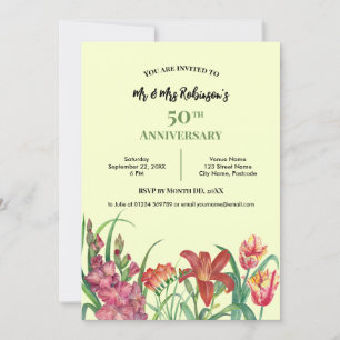 Bröllop-årsdagen Watercolor Gladioli Lily Tulip Inbjudningar