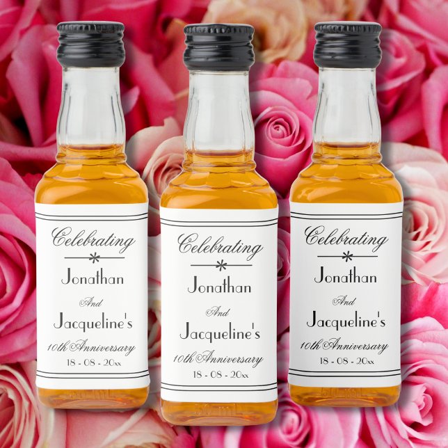 Bröllop-årsjubiléer Classic White Mini Spritflaskor Etikett (Make it a Perfect Wedding Anniversary - Cute Custom Vintage Mini Liquor Bottle Labels.)