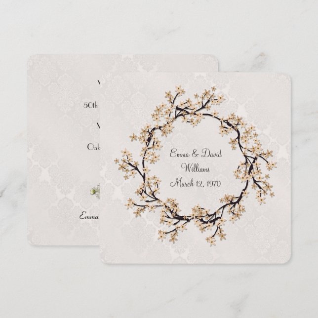 Bröllop-årsjubileet i Damask Inbjudningar (Fram/baksida)