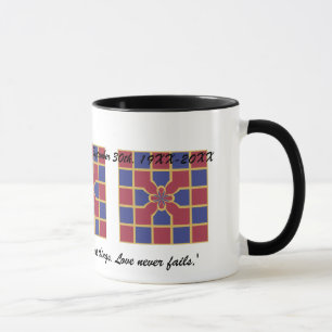Bröllop-årsjubiléet med röd marktydig geometri med mugg