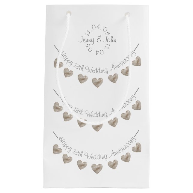 Bröllop-årsjubileum, snöre, liten presentväska (Framsidan)