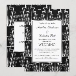 Bröllop Art Deco Black and White Inbjudningar
