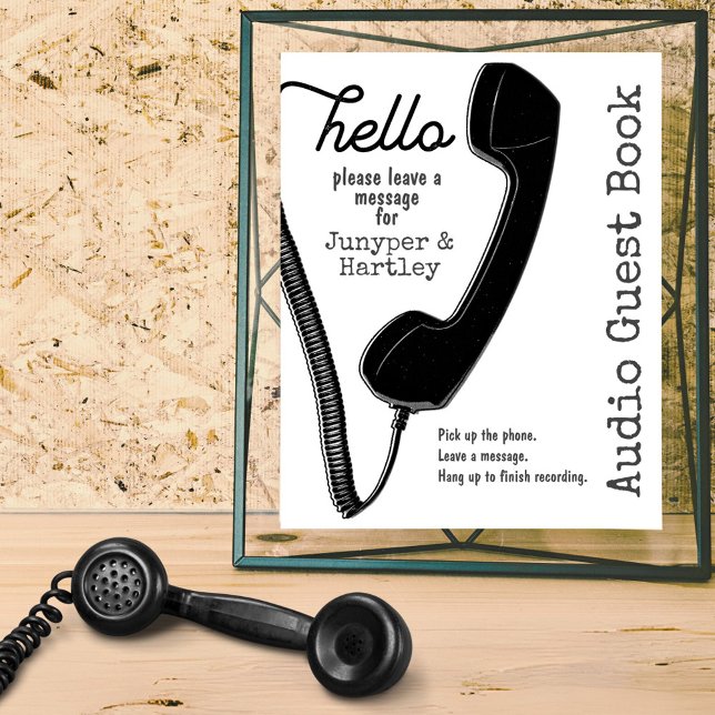 Bröllop Audio Guest Bok Black Mobil på vit 8 x 10 Poster (Frame this custom audio guest book sign with instructions for your guests. )