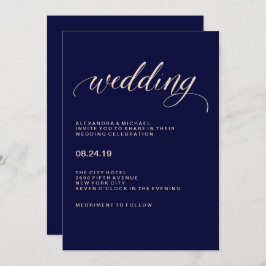 Bröllop av marinblått och  Rosa Inbjudningar