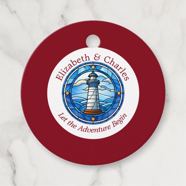 Bröllop Äventyr fyr som seglar Nautisk Namn Gåvor Etiketter (Framsida)