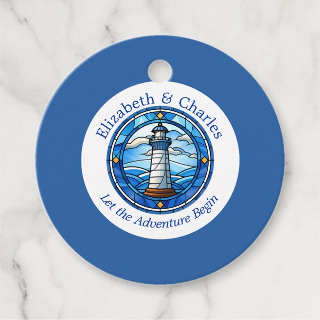 Bröllop Äventyr fyr som seglar Nautisk Namn Gåvor Etiketter (Framsida)