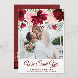 Bröllop aviserar Burgundy Rosa Blommigt Inbjudningar