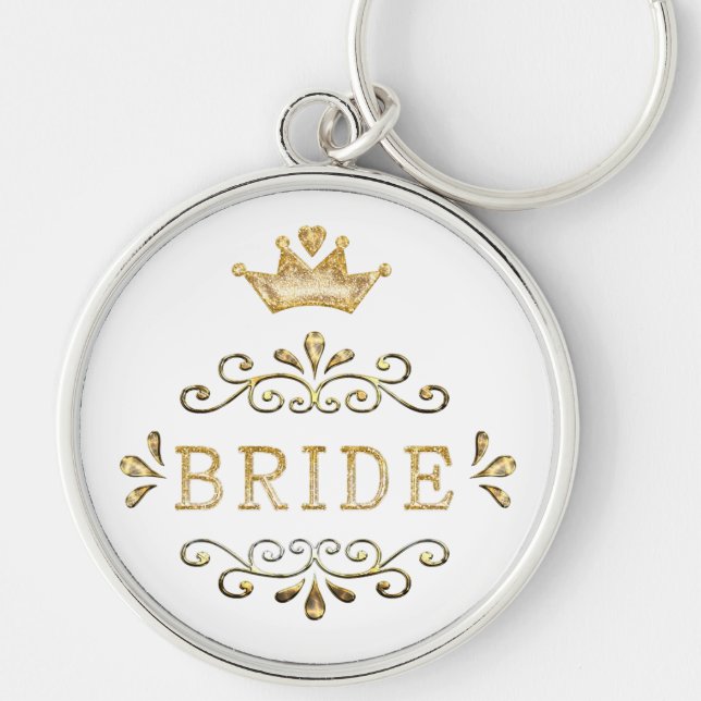 bröllop, bachelorette-partiet, guld party, glitter rund silverfärgad nyckelring (Framsidan)