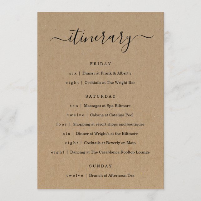 Bröllop / Bachelorette Party / Birthday Itinerary Program (Framsida)