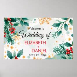 Bröllop-banderollen med vattendfärg jul med Holly Poster