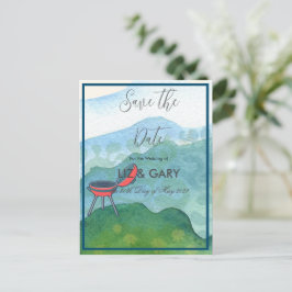 Bröllop Barbecue Watercolor- Spara datum Vykort