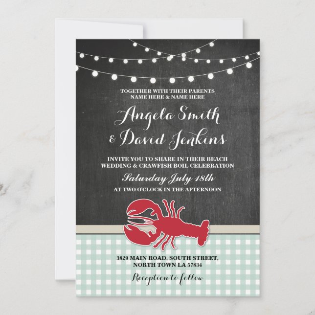 Bröllop Beach Chalk Kräftor Boil Lobster Inbjudan (Framsida)