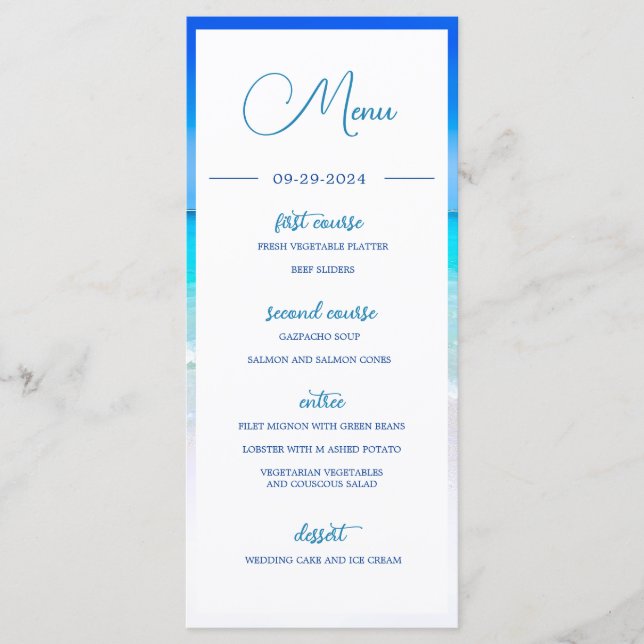 Bröllop Beach Sea Blue Ocean Sommar Monogram Meny (Framsida)