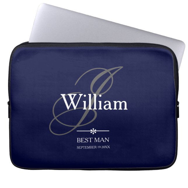 Bröllop Best Man Gift Monogram Modern Coola Chic Laptop Fodral (Framsidan)