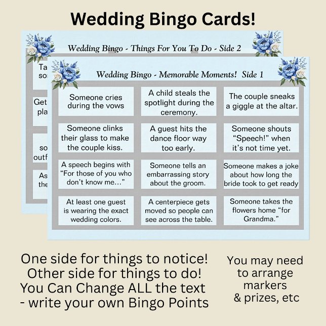 Bröllop BINGO! Blue Peony Set Kort (Skapare uppladdad)