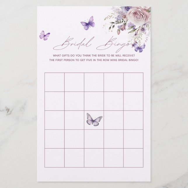 Bröllop Bingo Fjäril Lila Bröllopsduschspel (Framsida)