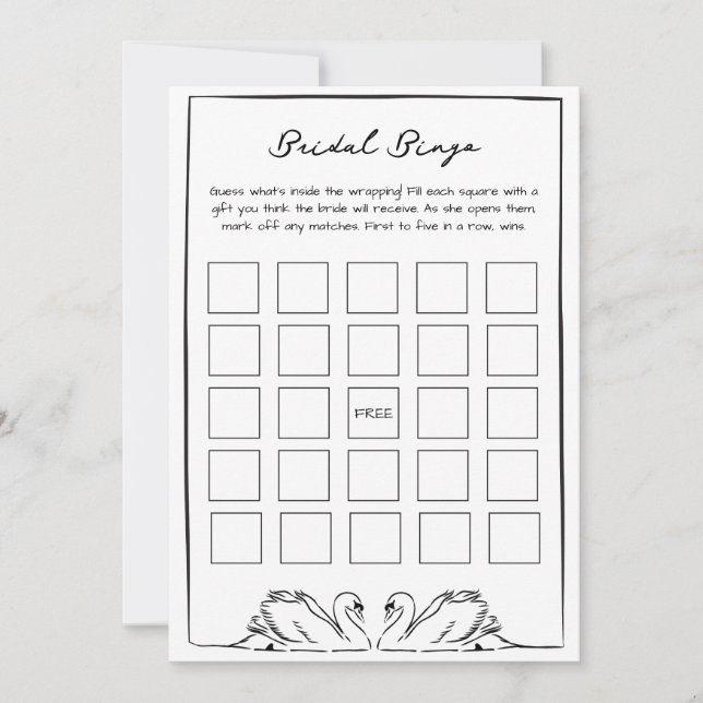 Bröllop Bingo Gåva Spel - Svart och Vit Svan Anteckningskort (Framsida)
