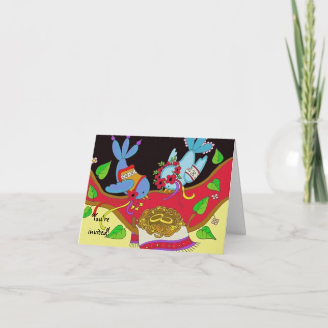 Bröllop Birds Bliss Ukrainska folkArt Inbjudan (Framsida)