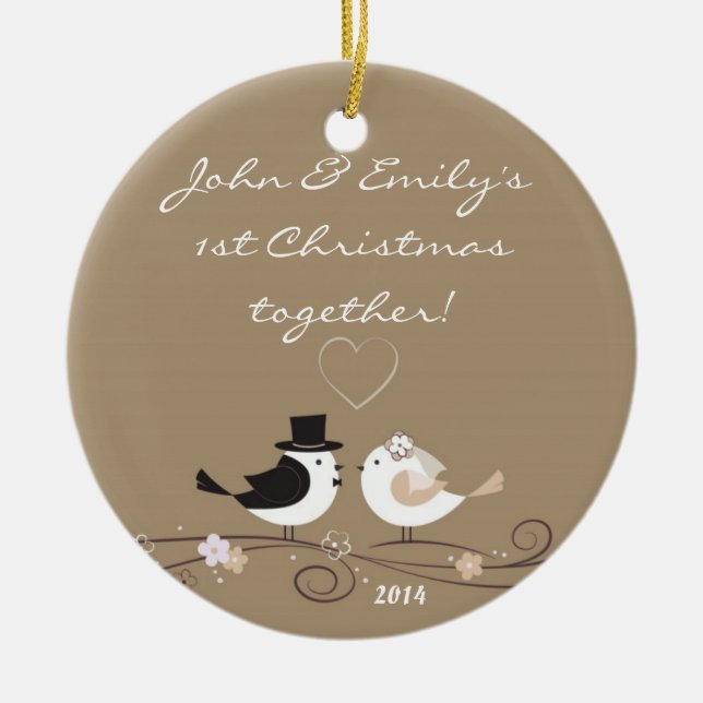 Bröllop Birds Pigeons Personlig Namn Ornament (Framsidan)