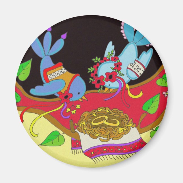 Bröllop Birds Ukrainska folkart Magnet (Framsidan)