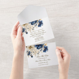 Bröllop, blå gulvit Golden Blommigt Silver