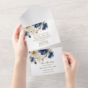 Bröllop, blå gulvit Golden Blommigt Silver